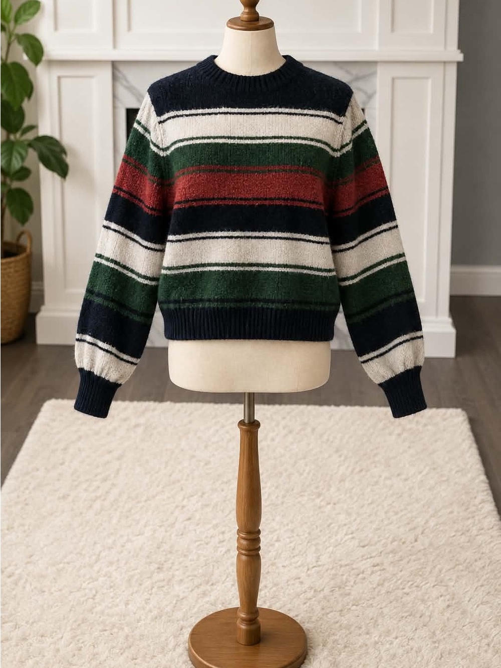 SALE 3/$20 Striped Crewneck Sweater - Navy, Green & Red